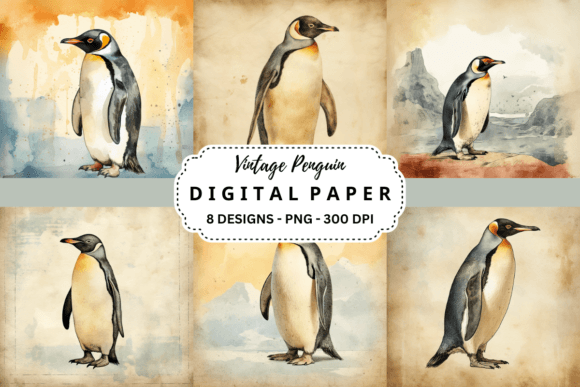 Charming Vintage Penguin Watercolor Backgrounds for Creatives