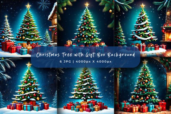 Christmas Tree with Gift Box Backgrounds: Festive Design Assets