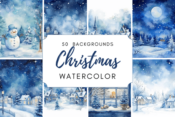 Elevate Your Holiday Projects with Watercolor Blue Christmas Backgrounds