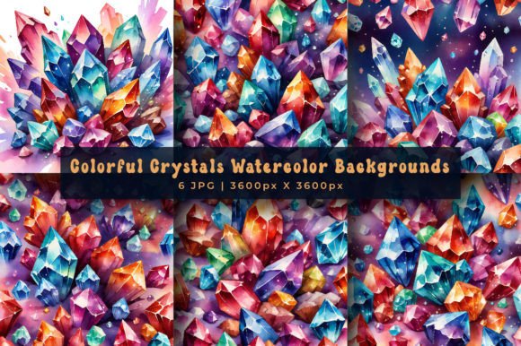 Enchanting Colorful Crystals Watercolor Backgrounds for Designers