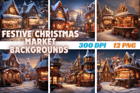 Festive Christmas Market Backgrounds for Holiday Designs