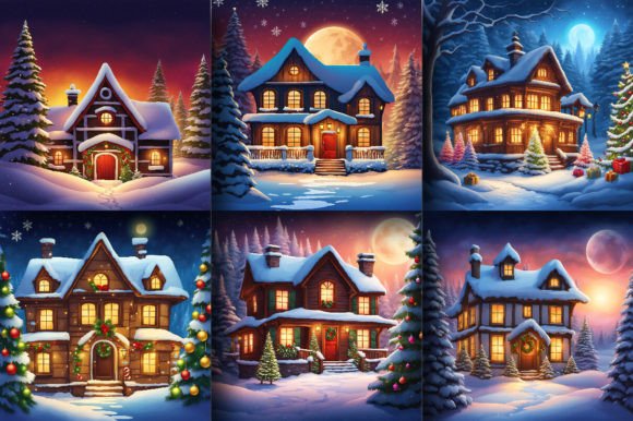Magical Holiday Designs with Fantasy Christmas House Backgrounds